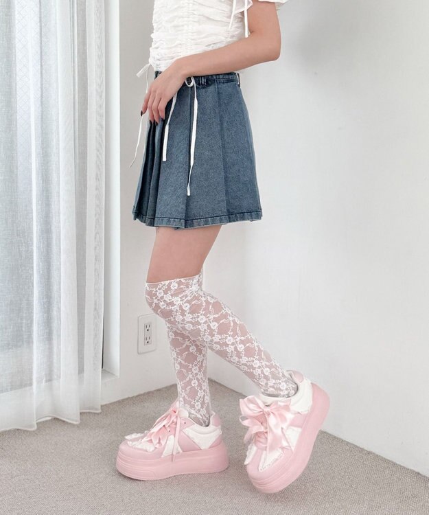 WEGO ダブルリボンフリルスニーカー ライトピンク