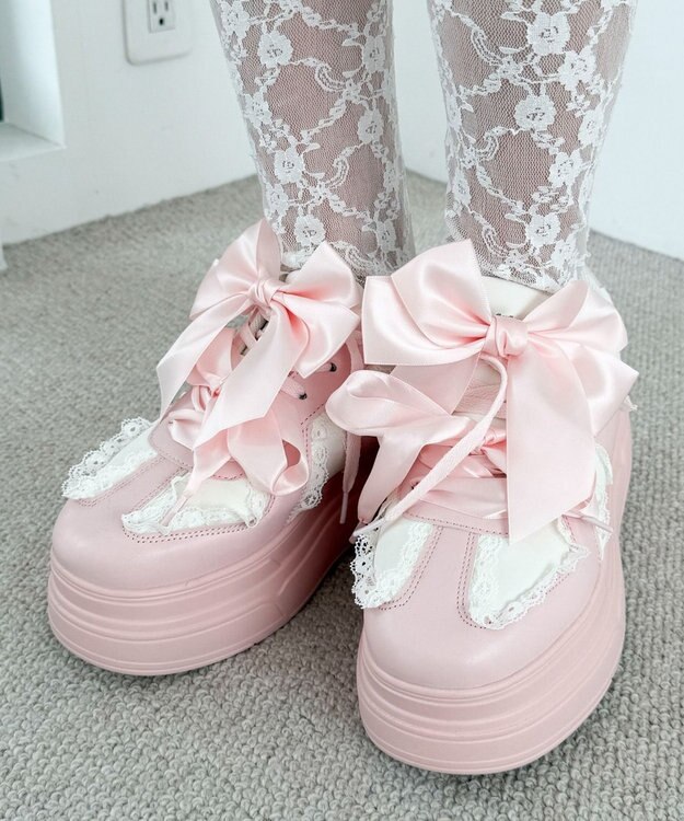 WEGO ダブルリボンフリルスニーカー ライトピンク