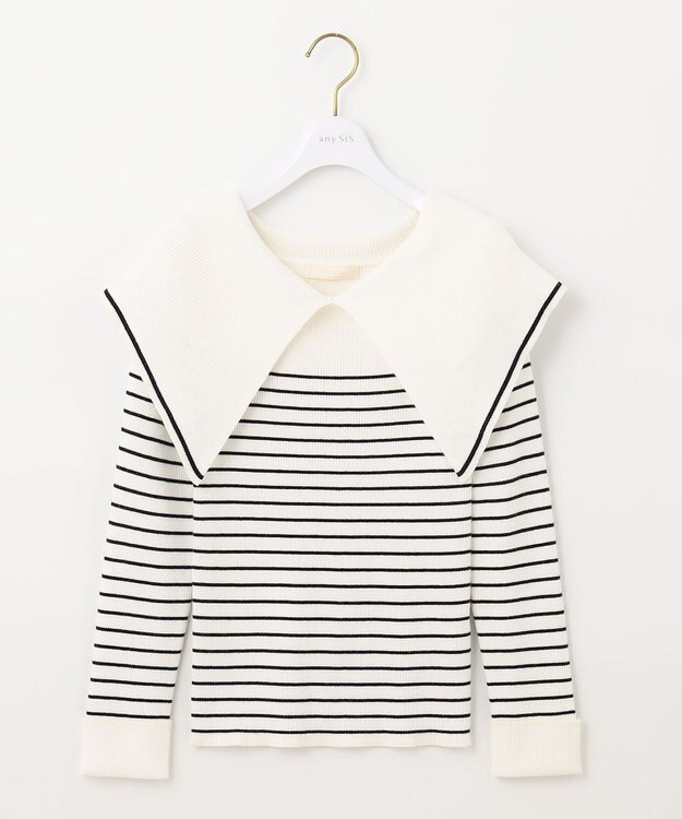 ANY SIS 【洗える】ビックカラーリブ ニット アイボリー×ネイビー