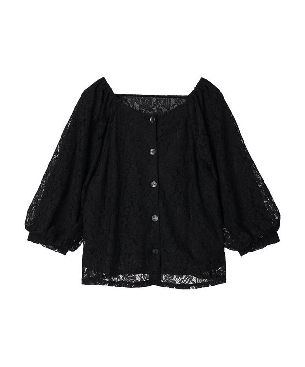 earth music&ecology フラワーレースブラウス Black
