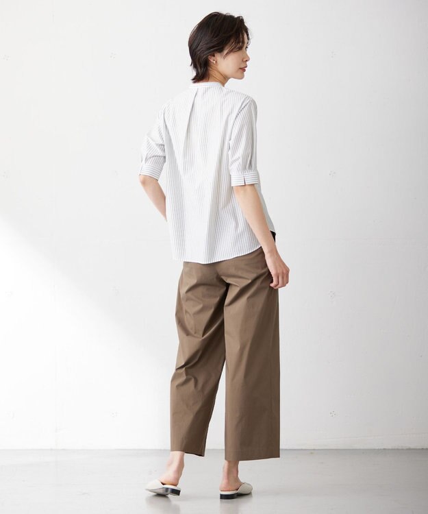 J.PRESS LADIES S 【イージーケア】ストライプジャージー バンドカラー カットソー ホワイト系1