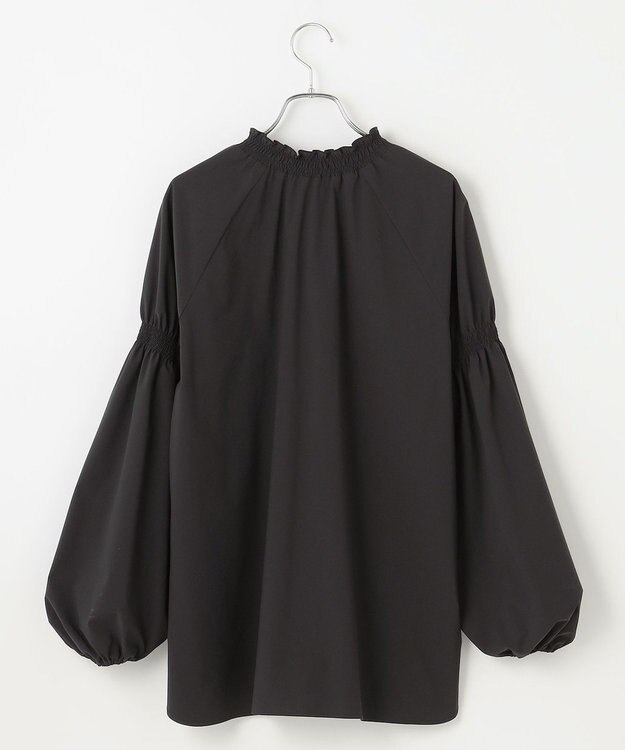 #Newans 【洗濯機可／撥水】シャーリングネック ボリュームスリーブシャツ ブラック