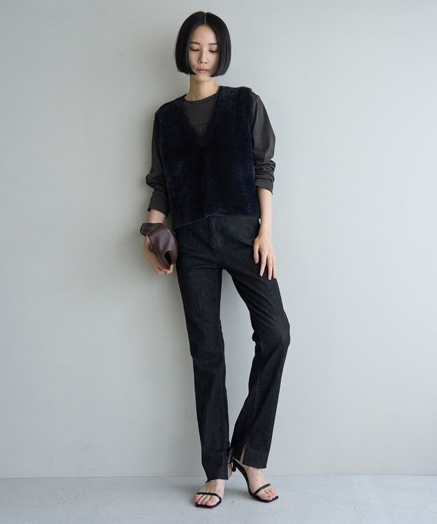 UNFILO L ナイロンシャギー ベスト ブラック