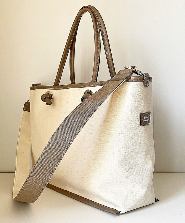 Hekhèr Le Style de Vie 【日本製 / A4サイズ対応/2WAY】コットンキャンバス×シュリンクレザー ノットトートバッグ large グレージュ
