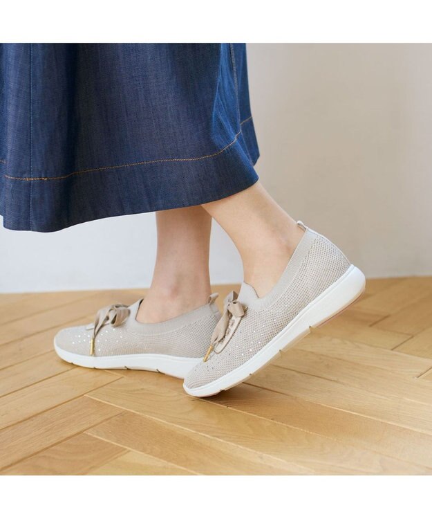 Riz raffinee <Riz raffinee>ラインストーンニットスニーカー ライトベージュ