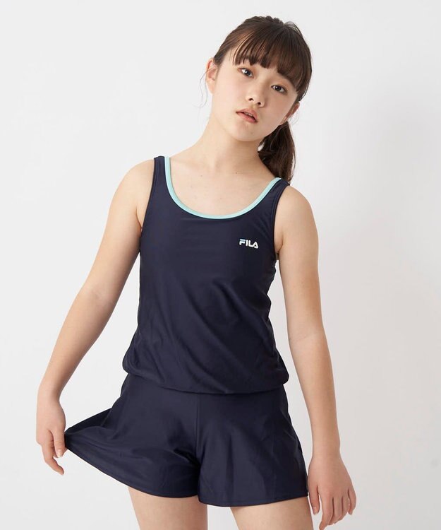 OP／FILA 【FILA】キュロットタイプのワンピーススクール水着 ネイビー×サックス