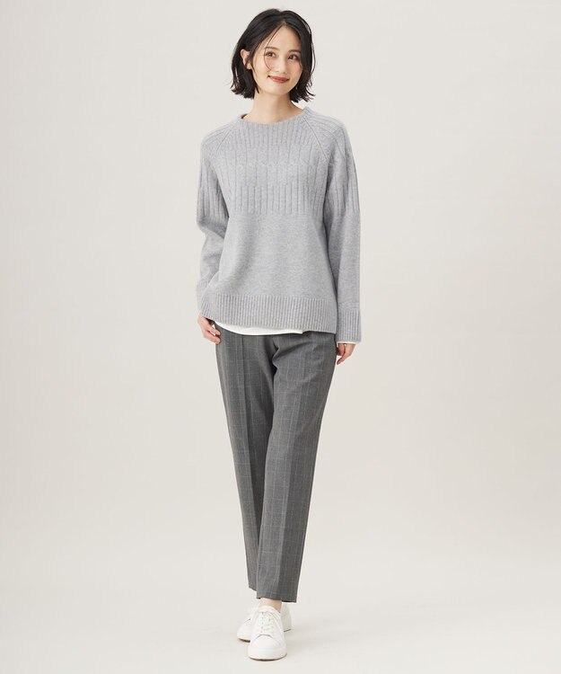 自由区 【洗える】ウールカシミヤブレンドケーブル ニット グレー