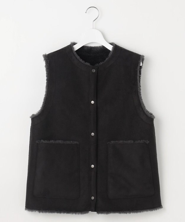 自由区 リバーシブルエコメリノムートン ジレ アッシュ