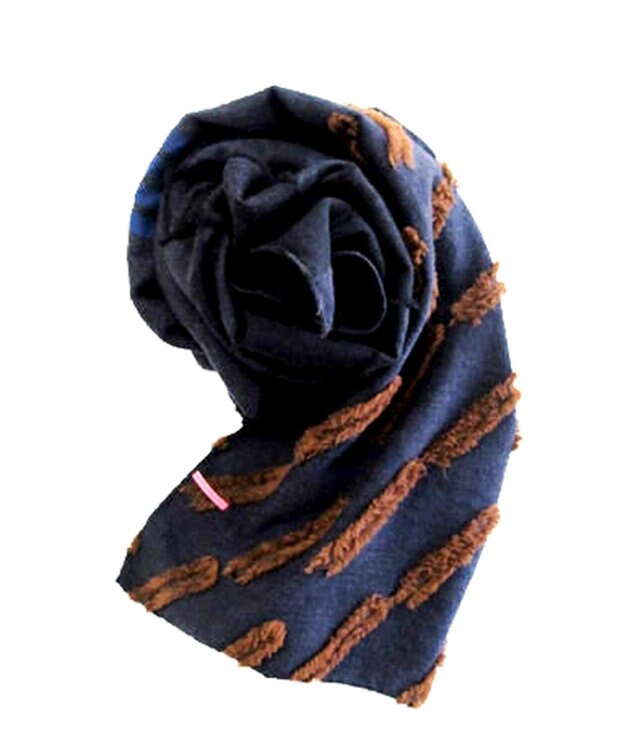 POLS ウールカットジャカードストール ブラック