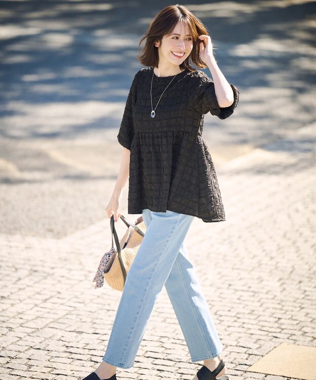 ANY SIS L 【美Denimシリーズ】センタープレスセミフレア デニム ブリーチインディゴ