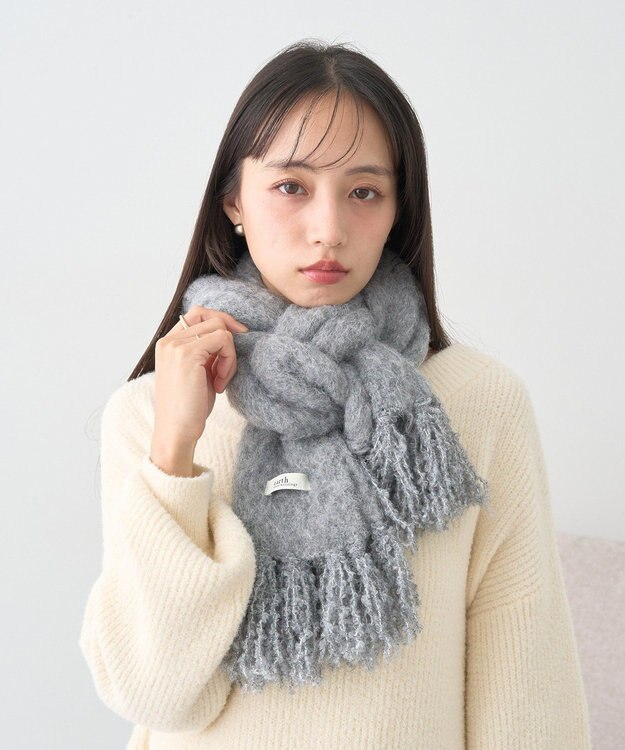 earth music&ecology ループヤーンフリンジマフラー Gray