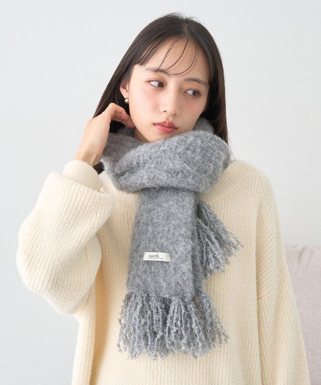 earth music&ecology ループヤーンフリンジマフラー Gray