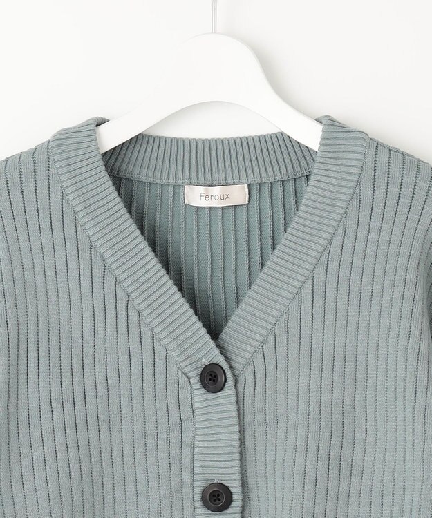 Feroux 【洗える】ペプラム カーディガン ライトグリーン系