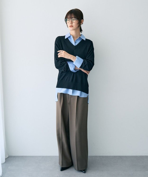 YECCA VECCA Vネックスリットニット Black