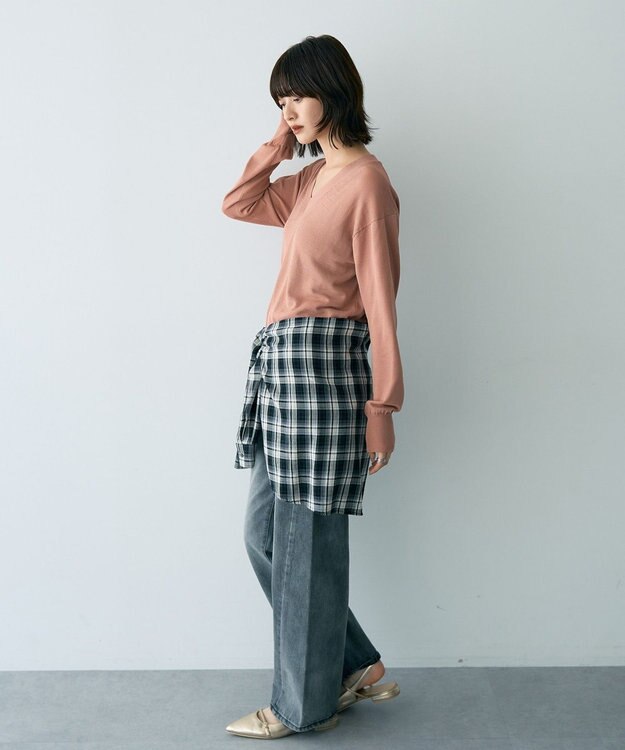 YECCA VECCA Vネックスリットニット Pink