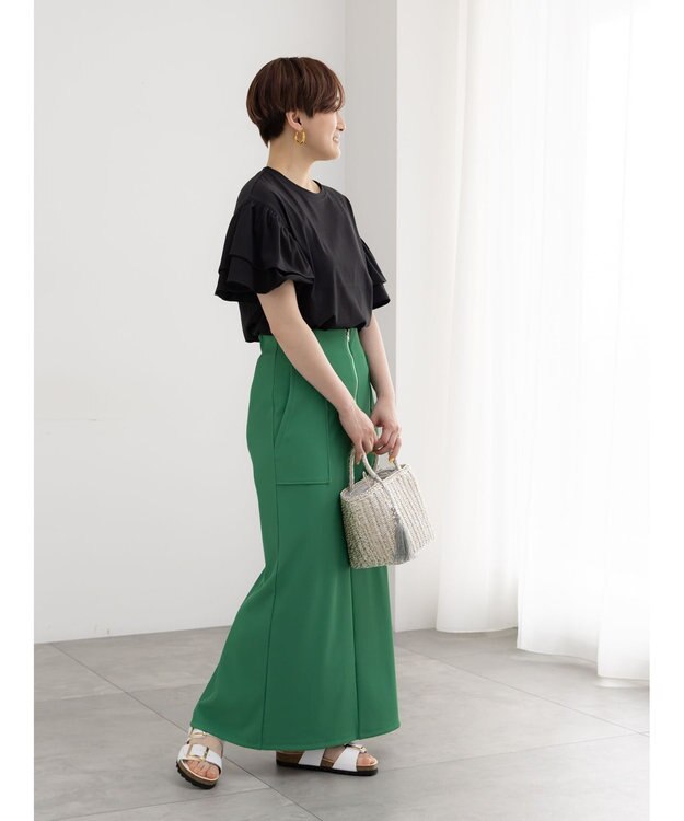 Te chichi フロントZIPトリコットタイトスカート グリーン