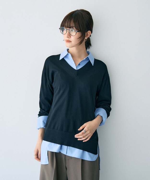 YECCA VECCA Vネックスリットニット Black