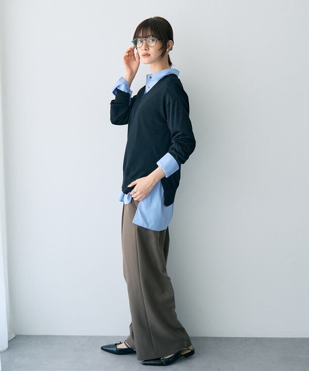 YECCA VECCA Vネックスリットニット Black