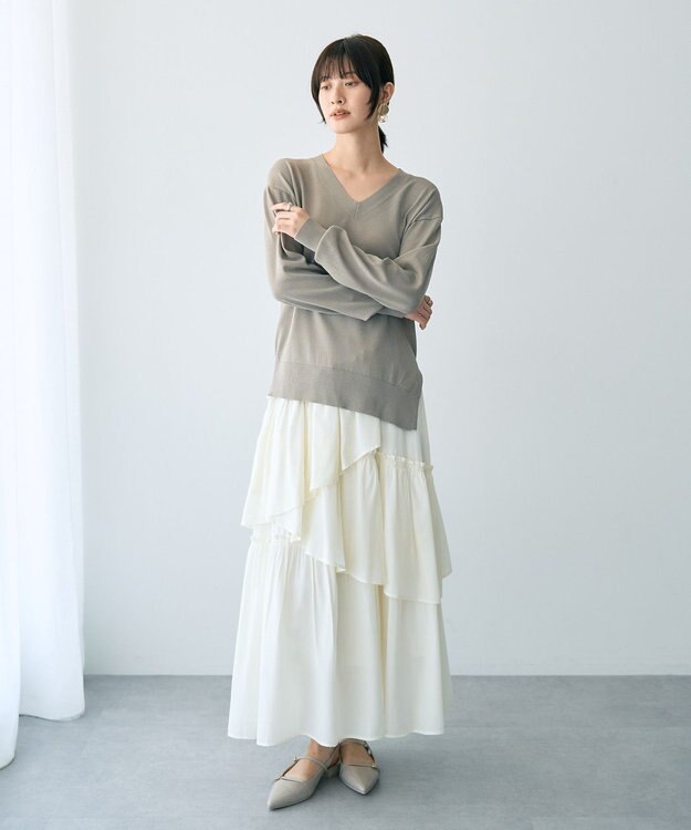 YECCA VECCA Vネックスリットニット Gray Beige