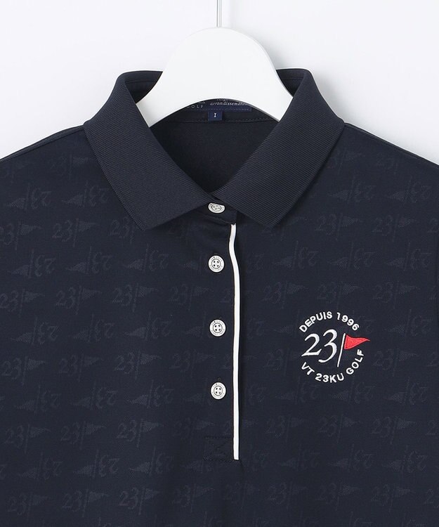 23区GOLF 【WOMEN】フラッグロゴジャガード ポロシャツ ネイビー系