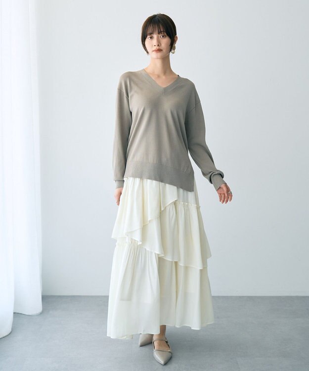 YECCA VECCA Vネックスリットニット Gray Beige