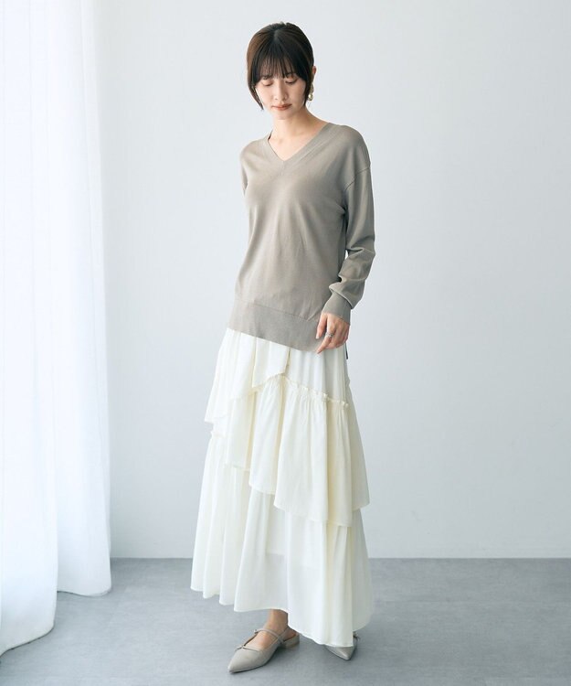 YECCA VECCA Vネックスリットニット Gray Beige