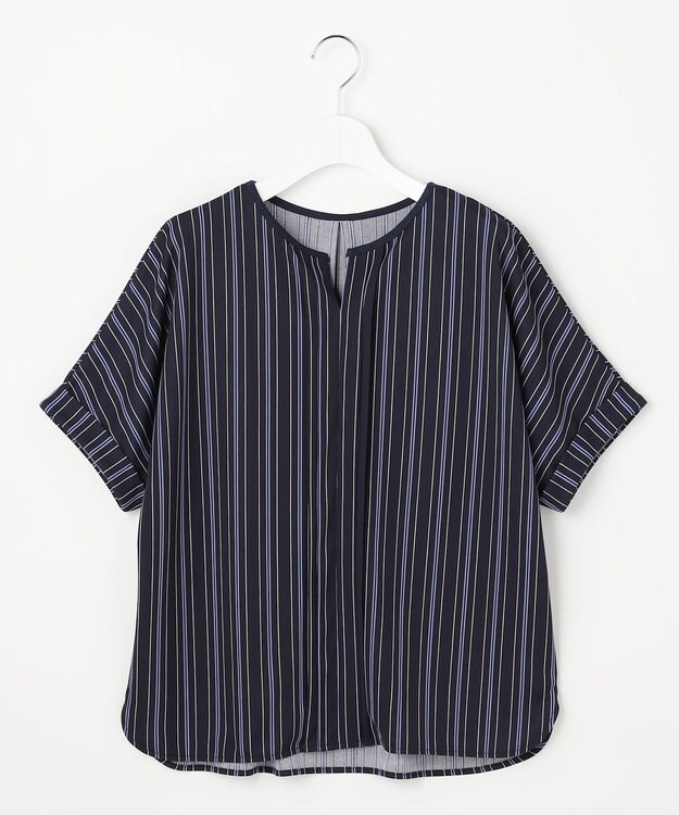 ANY SIS ジョーゼットフロントタック プルオーバー ネイビーストライプ