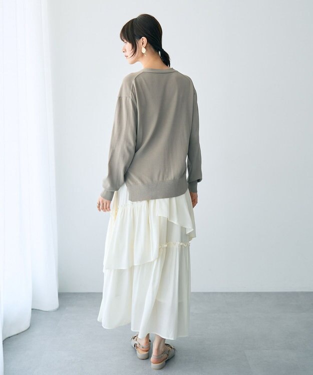 YECCA VECCA Vネックスリットニット Gray Beige