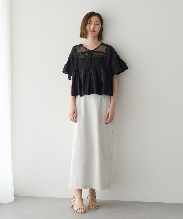 YECCA VECCA 刺繍レースブラウス Black