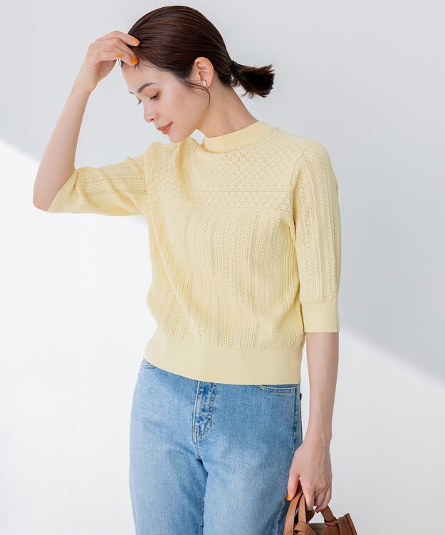 組曲 【前後着用可】MINAレーシーニット カーディガン イエロー系9