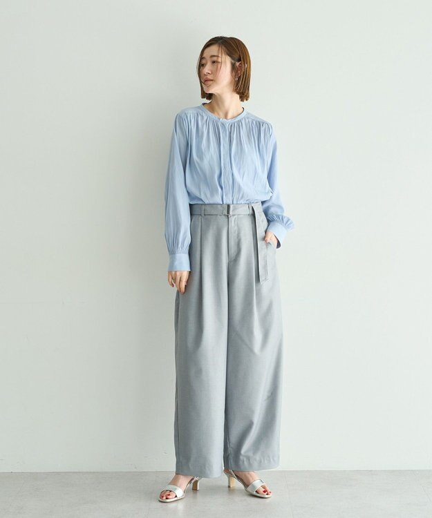 YECCA VECCA ギャザーブラウス Light Blue