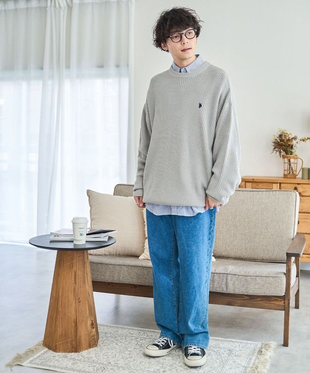 WEGO U.S. POLO ASSN.|別注畔編みニットプルオーバー 杢グレー