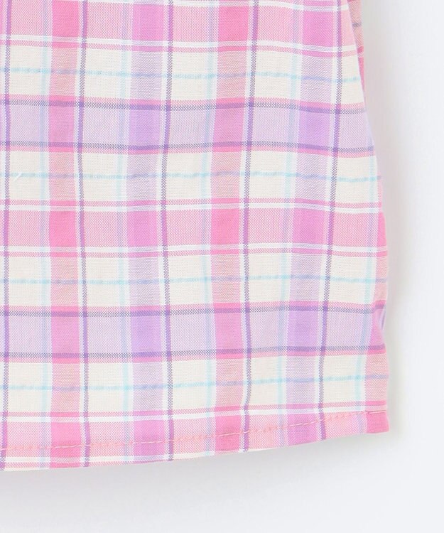 ANY KIDS チェック オフショルダー ブラウス ピンク