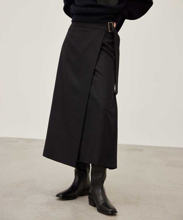 BEIGE， TERNES / ウールナローラップスカート Black