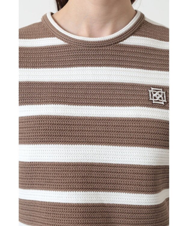 DAKS ボーダーショート丈ニットプルオーバー ベージュ