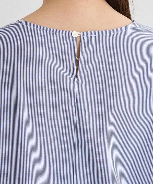 Green Parks イージーケア袖タックブラウス Stripe Blue