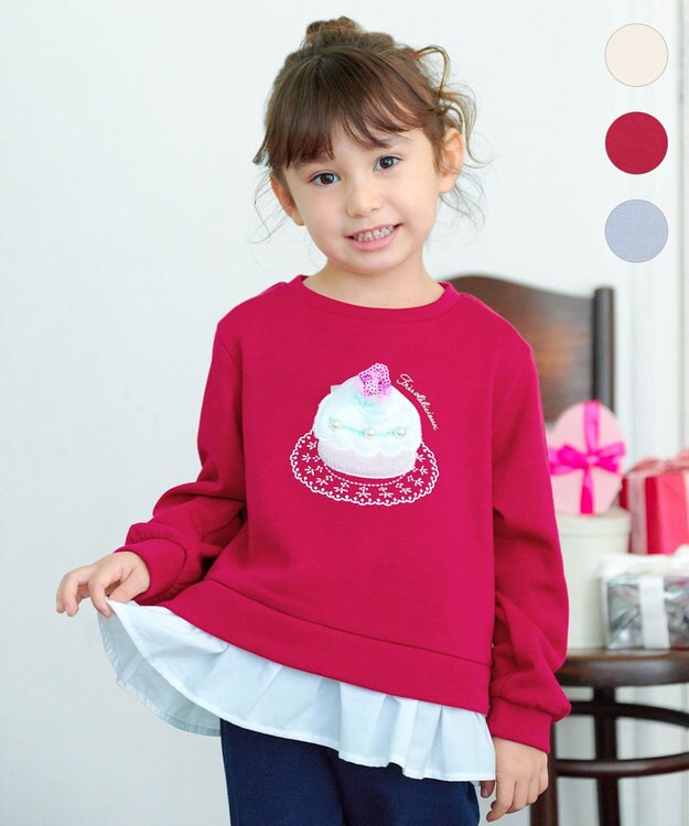 ANY KIDS 裏シャギーレイヤード風トレーナー レッド（ケーキ）