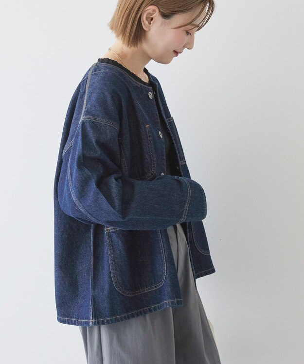 AMERICAN HOLIC ノーカラーデニムカバーオール One Wash