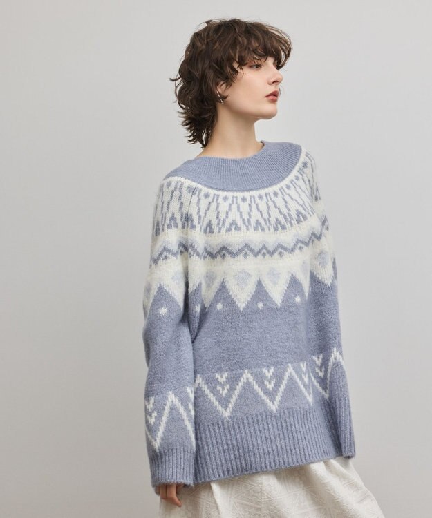 GRACE CONTINENTAL フェアアイルニットトップ ブルー