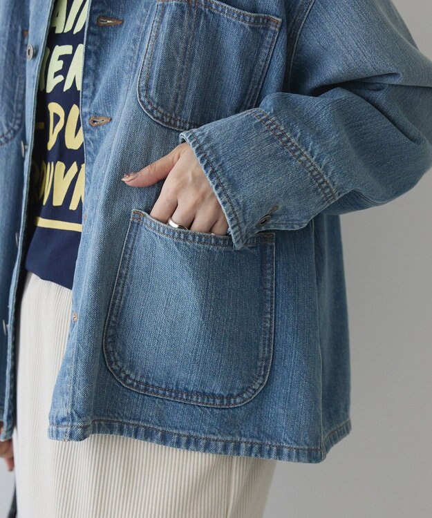 AMERICAN HOLIC ノーカラーデニムカバーオール Light Indigo