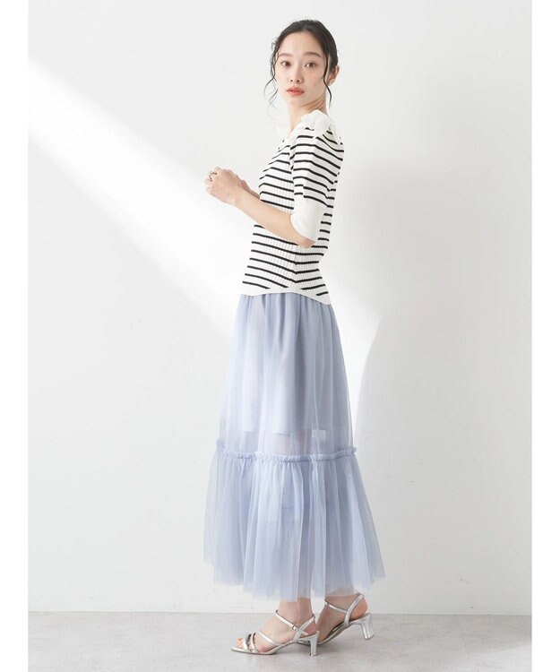 earth music&ecology ティアードチュールスカート Grayish Blue
