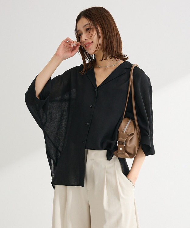 Green Parks 開襟シアーシャツジャケット Black