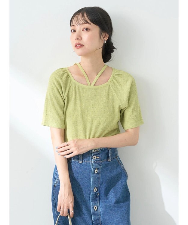 earth music&ecology ポコポコホルタープルオーバー Lime Green