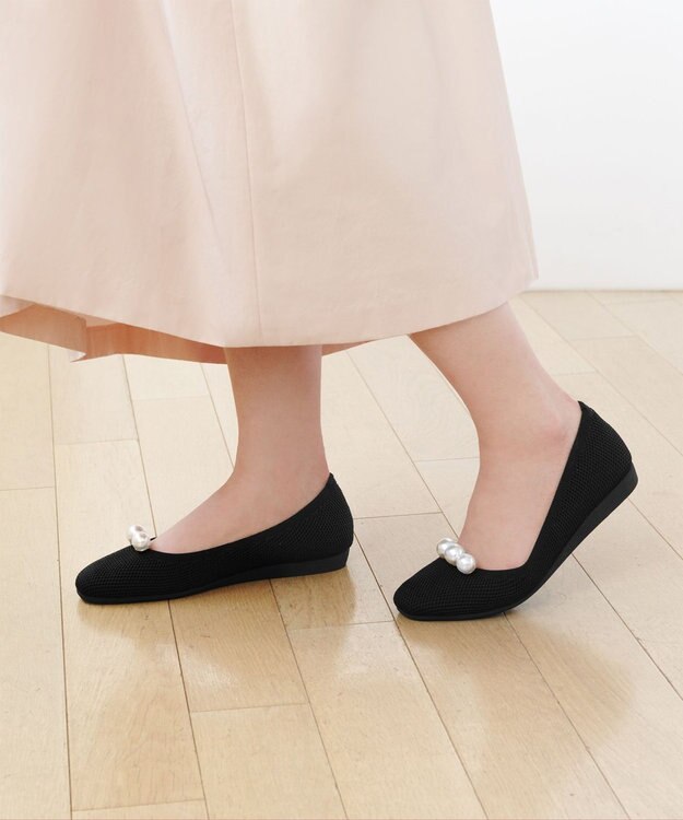 TOCCA 【軽量・撥水・お洗濯可・選べるシュークリップ】steppi×TOCCA BALLET PUMPS パンプス ブラック×パール