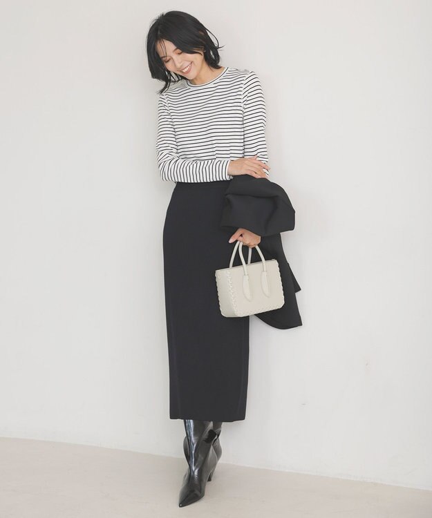 UNFILO ナローライン ニットスカート ブラック