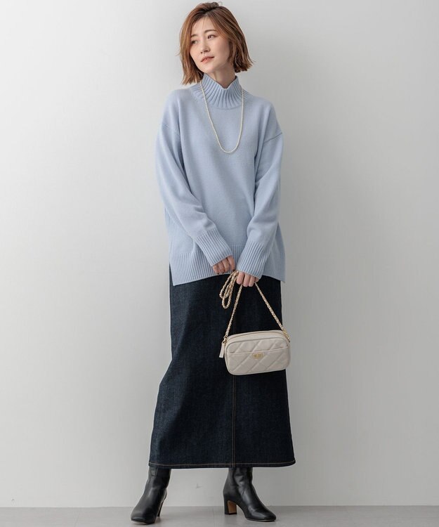 23区 S 【洗える】カシミヤブレンド ハイネック ニット サックスブルー系