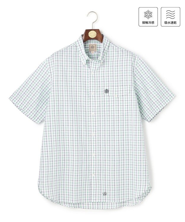J.PRESS MEN 【KING SIZE 】【吸水速乾 / 接触冷感 / 高通気性】Aero Weave クールマックスサッカー チェック シャツ / B.D. グリーン系3