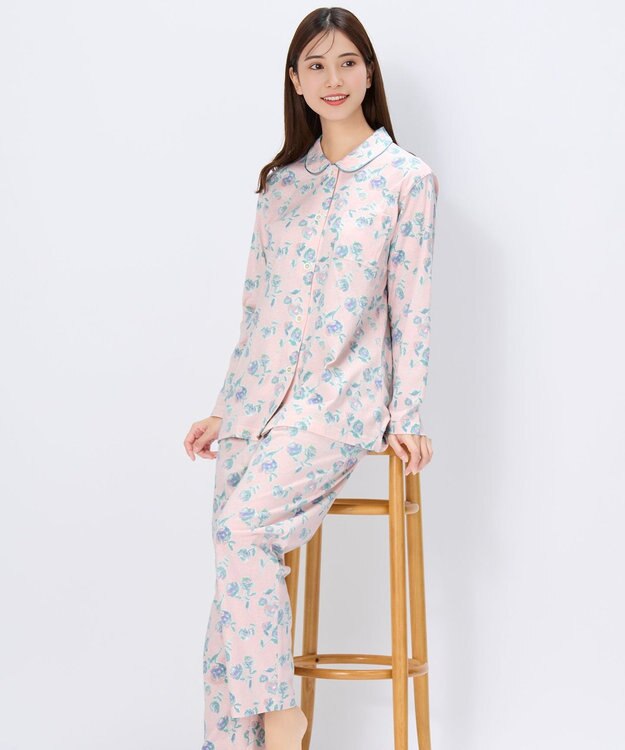 Wing パジャマ 長袖 長ズボン 綿100%(本体) 天竺素材 レディース EP8072 ウイング／ワコール ピンク