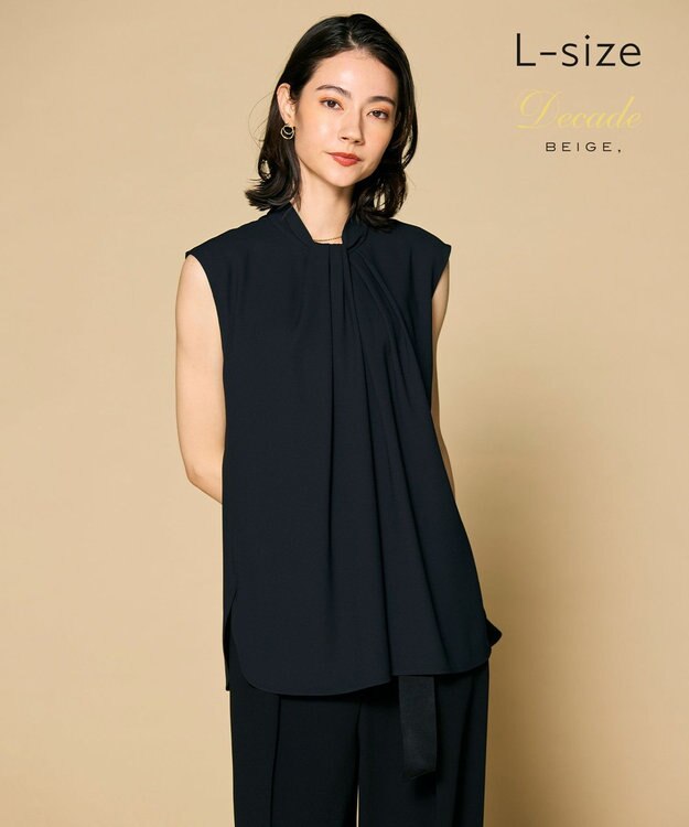 BEIGE， 【L-size】ANITA / ノースリーブタックブラウス Black