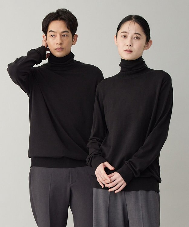 UNFILO MENS 【男女兼用】ソフトサーモ アンチピリングニット タートルネック ブラック